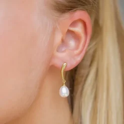 7,5-8 mm perle øreringe i forgyldt sølv