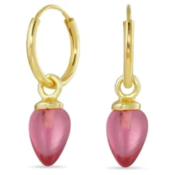 12 mm pink krystal creoler i forgyldt sølv