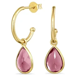 12 mm pink krystal halvcreoler i forgyldt sølv