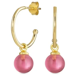 15 mm pink krystal halvcreoler i forgyldt sølv