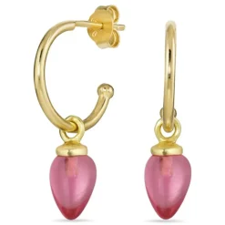 12 mm pink krystal halvcreoler i forgyldt sølv