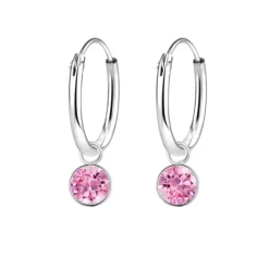 12 mm pink zirkon creoler i sølv