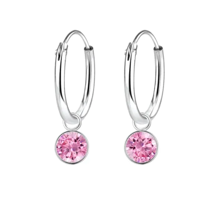 12 mm pink zirkon creoler i sølv
