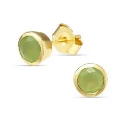 6,5 mm prehnite ørestikker i forgyldt sølv