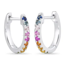12 mm regnbuefarvede safir creoler i 14 karat hvidguld med safir
