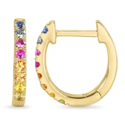 12 mm regnbuefarvede safir creoler i 14 karat guld med safir