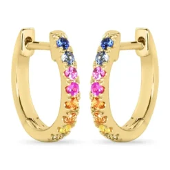 12 mm regnbuefarvede safir creoler i 14 karat guld med safir