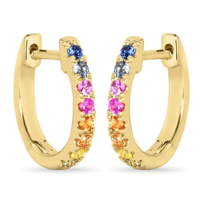 12 mm regnbuefarvede safir creoler i 14 karat guld med safir