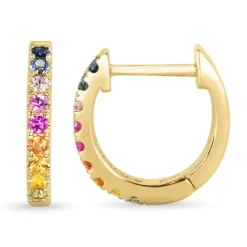 12 mm regnbuefarvede safir creoler i 14 karat guld med safir