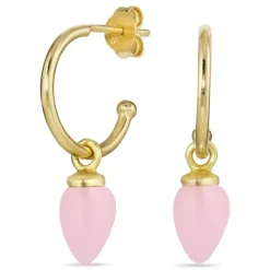 12 mm rosa krystal halvcreoler i forgyldt sølv