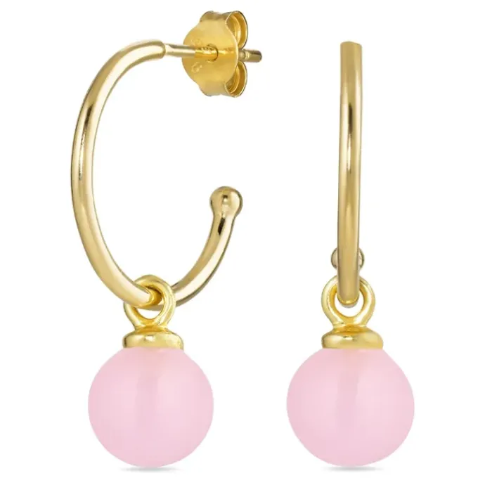 15 mm rosa krystal halvcreoler i forgyldt sølv