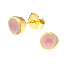 6,5 mm rosa krystal ørestikker i forgyldt sølv