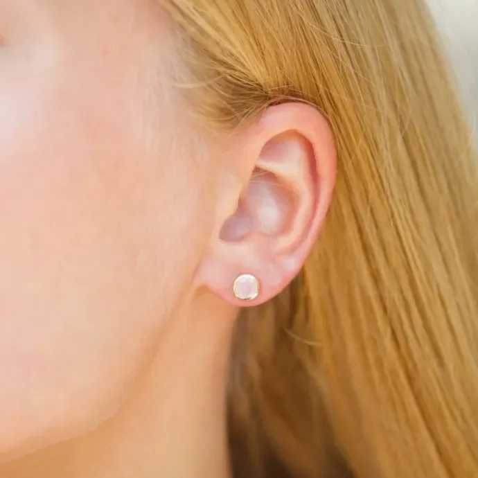 6,5 mm rosa krystal ørestikker i forgyldt sølv