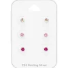 3 mm rosa krystal ørestikker i sølv