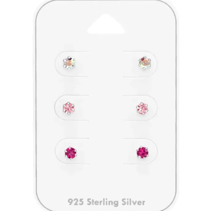 3 mm rosa krystal ørestikker i sølv