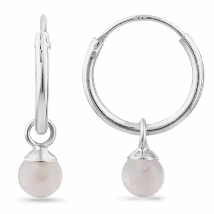12 mm rosa kvarts creoler i sølv