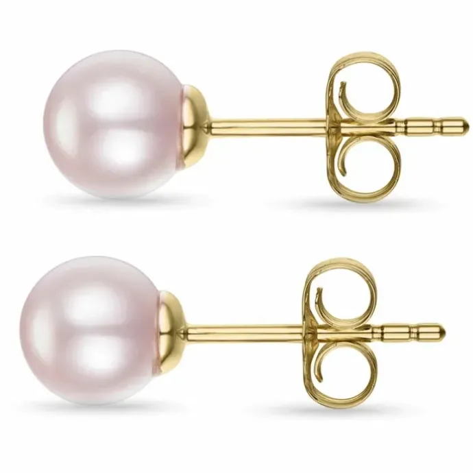 6 mm rosa perleøreringe i 9 karat guld