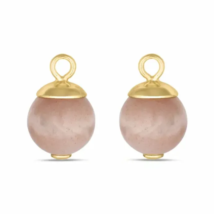 8 mm rosa sun stone vedhæng til øreringe i forgyldt sølv
