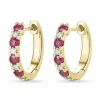 14 mm rubin creoler i 14 karat guld med rubin og diamant