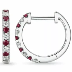 14 mm rubin creoler i 14 karat hvidguld med rubin og diamant