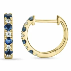 13 mm safir creoler i 14 karat guld med diamant og safir