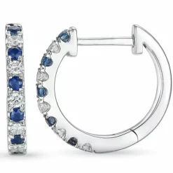 14 mm safir creoler i 14 karat hvidguld med safir og diamant