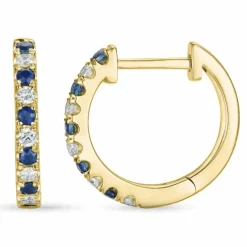 13 mm safir creoler i 14 karat guld med diamant og safir