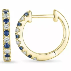 14 mm safir creoler i 14 karat guld med safir og diamant
