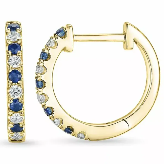 14 mm safir creoler i 14 karat guld med safir og diamant