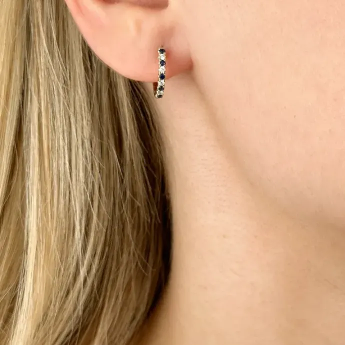 14 mm safir creoler i 14 karat guld med safir og diamant