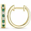 15 mm smaragd creoler i 14 karat guld med smaragd og diamant