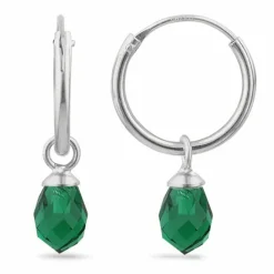 12 mm smaragd glas creoler i sølv