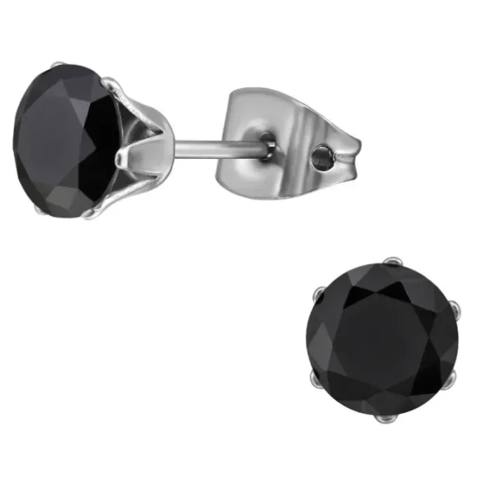 6 mm sort zirkon ørestikker i titanium