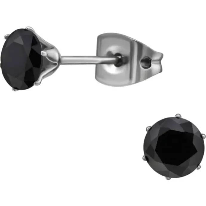 5 mm sorte zirkon ørestikker i titanium