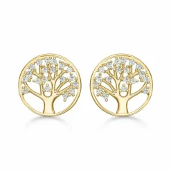 11 mm Støvring Design livets træ øreringe i 14 karat guld hvid zirkon