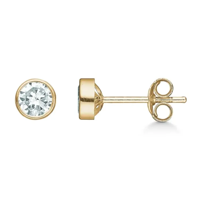 5 mm støvring design øreringe i 14 karat guld hvide zirkoner