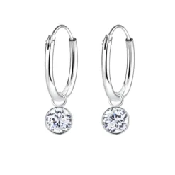 12 mm zirkon creoler i sølv