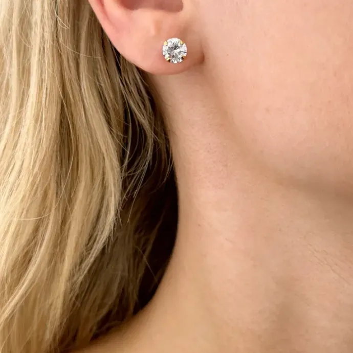 7 mm zirkon ørestikker i forgyldt sølv