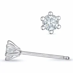 2 x 0,15 ct Kampagne - diamant solitaireørestikker i 14 karat hvidguld med diamant