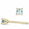 2 x 0,10 ct akvamarin solitaireørestikker i 14 karat guld med akvamarin