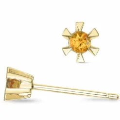 2 x 0,05 ct citrin solitaireørestikker i 14 karat guld med citrin