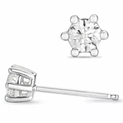2 x 0,20 ct diamant solitaireørestikker i 14 karat hvidguld med diamant