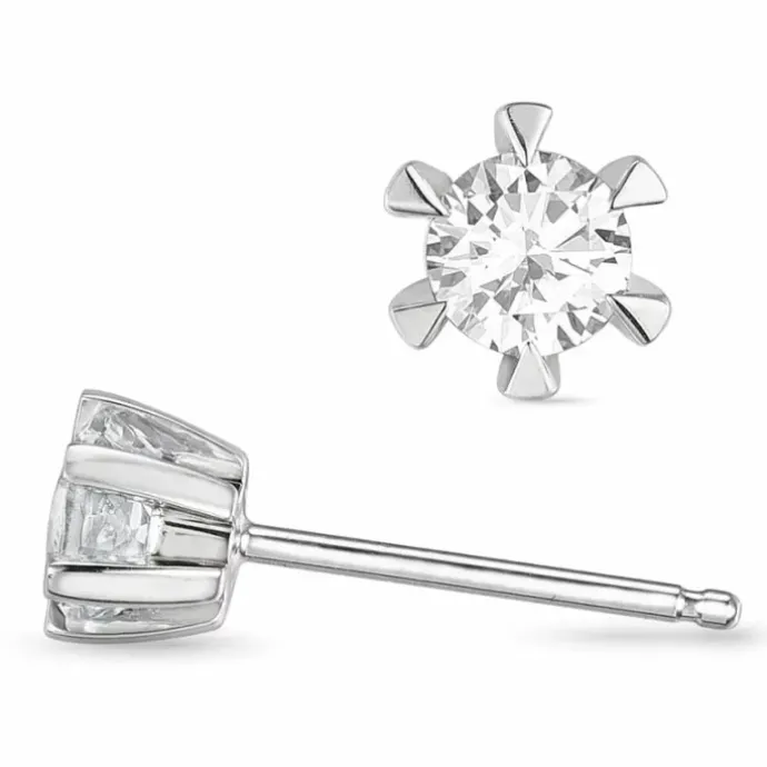 2 x 0,20 ct diamant solitaireørestikker i 14 karat hvidguld med diamant