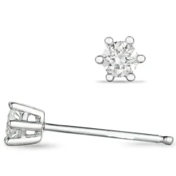 2 x 0,10 ct diamant solitaireørestikker i 14 karat hvidguld med diamant