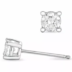 2 x 0,25 ct diamant solitaireørestikker i 14 karat hvidguld med diamant