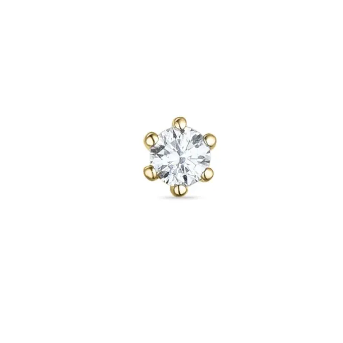 1 x 0,06 ct diamant solitaireørestik i 14 karat guld med diamant