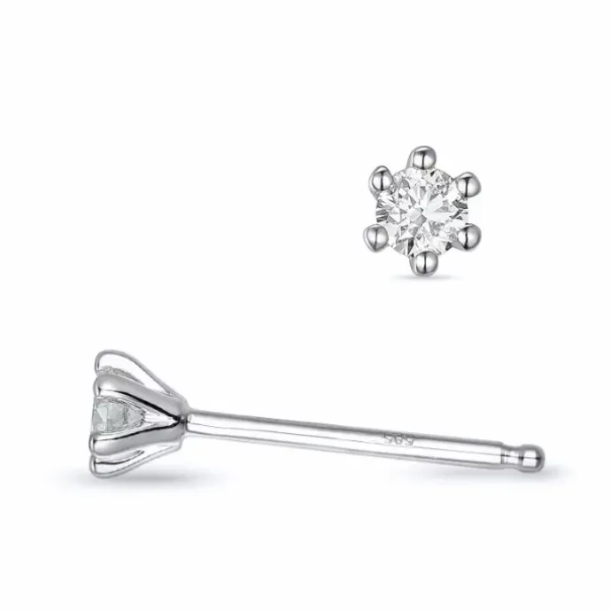 2 x 0,08 ct Kampagne - diamant solitaireørestikker i 14 karat hvidguld med diamant