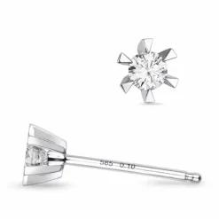 2 x 0,10 ct Kampagne - diamant solitaireørestikker i 14 karat hvidguld med diamant