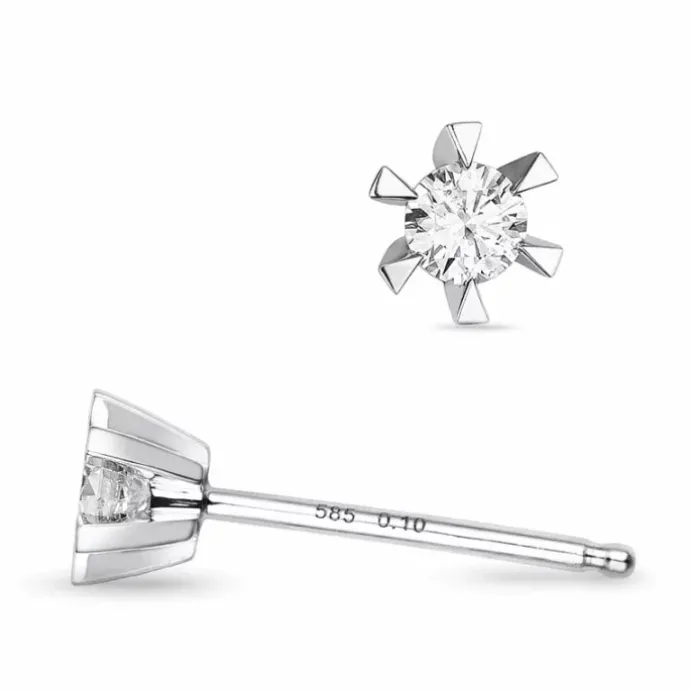 2 x 0,10 ct Kampagne - diamant solitaireørestikker i 14 karat hvidguld med diamant