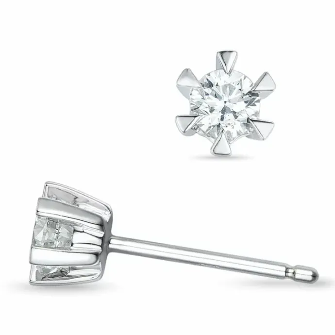 2 x 0,18 ct Kampagne - diamant solitaireørestikker i 14 karat hvidguld med diamant